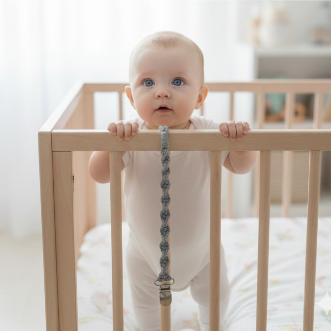 Prendedor de Chupeta Artesanal “Nuvem” – Cinza Suave